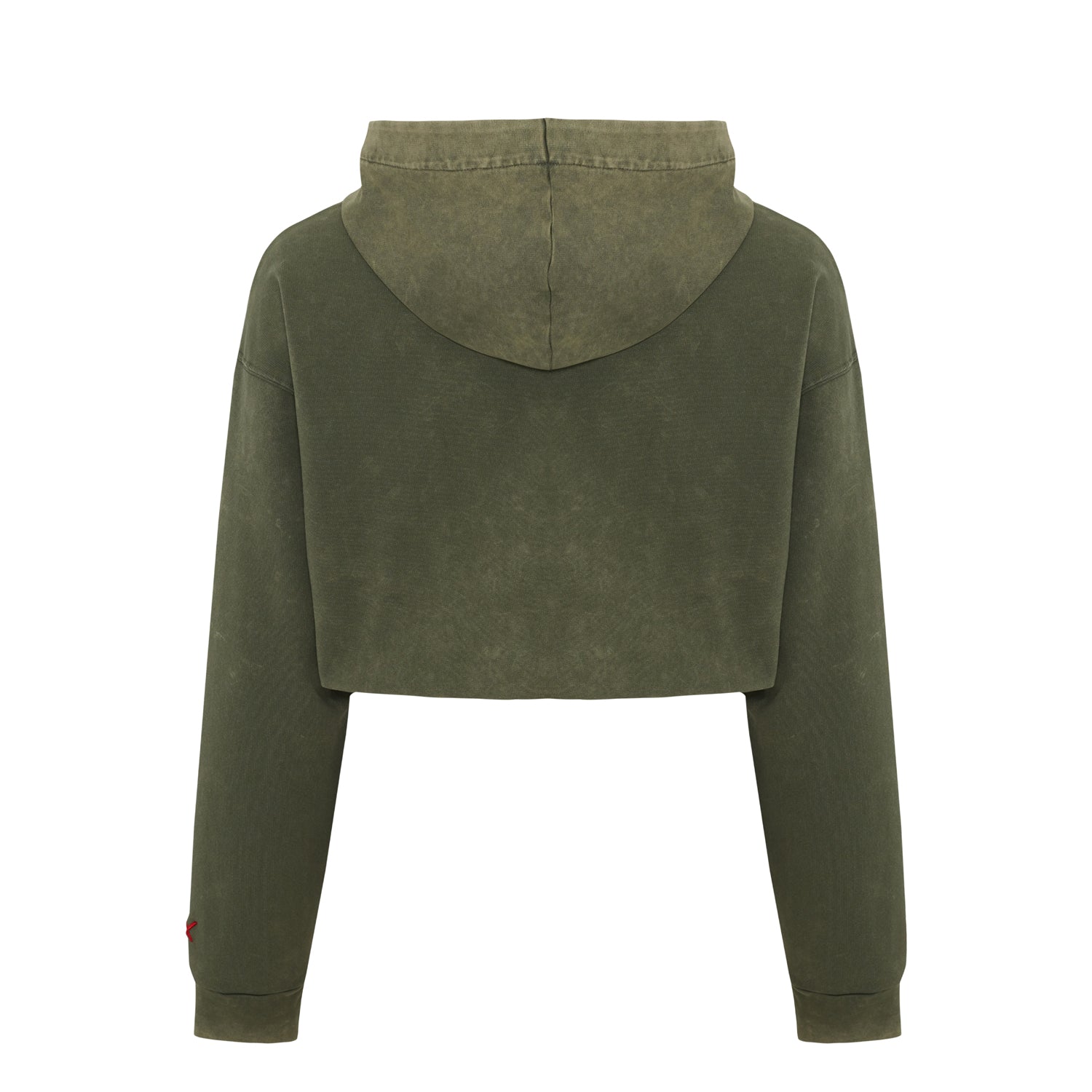 Cotton Acid Washed Crop Hoodie - Covert Green
